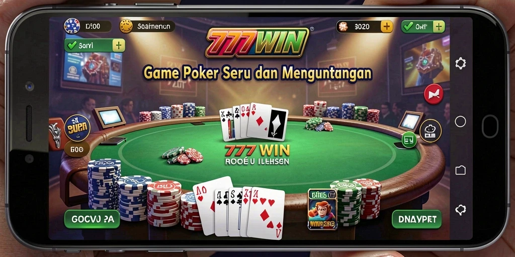 Tampilan gameplay Poker yang mendebarkan di 777WIN.