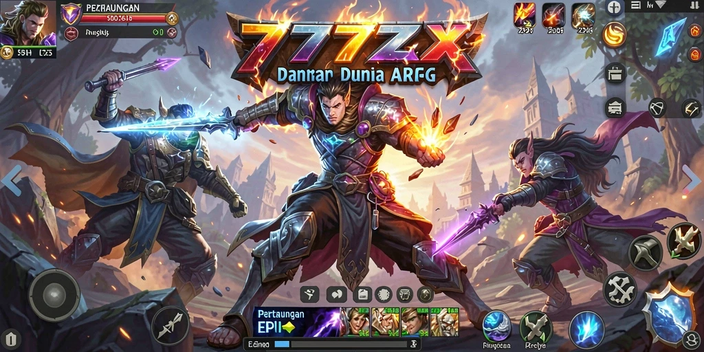 Tangkapan layar permainan 777ZX menampilkan aksi pertarungan epik dalam dunia ARPG.