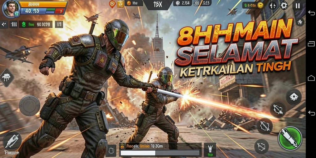 Tampilan gameplay menegangkan di 8HHH dengan pertarungan yang dinamis.