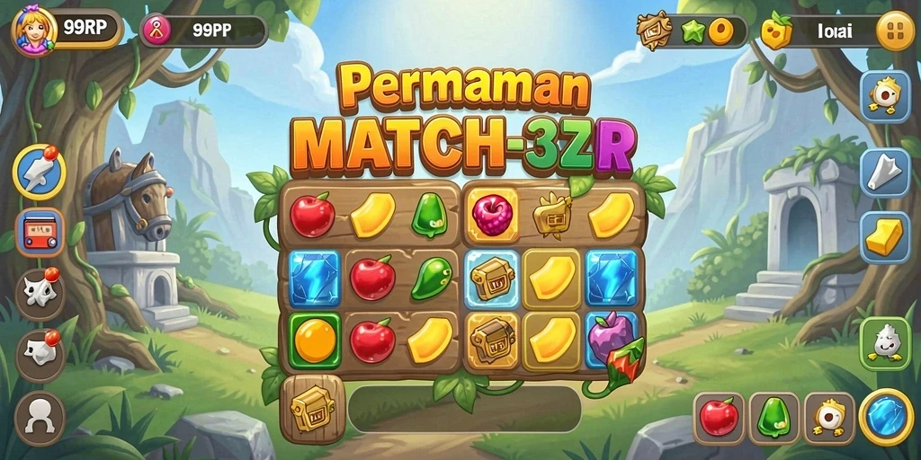 Tangkapan layar menggambarkan gameplay Match-3 yang seru.
