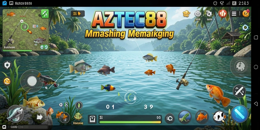 Tangkapan besar dalam AZTEC88, nikmati gameplay memancing seru.
