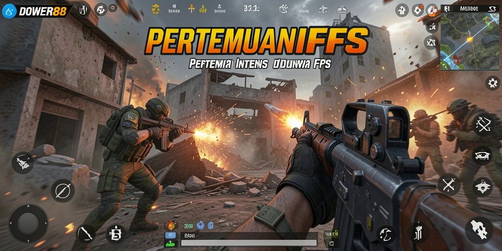 Tangkapan layar DOWER88 menampilkan aksi pertempuran intens dalam game FPS.