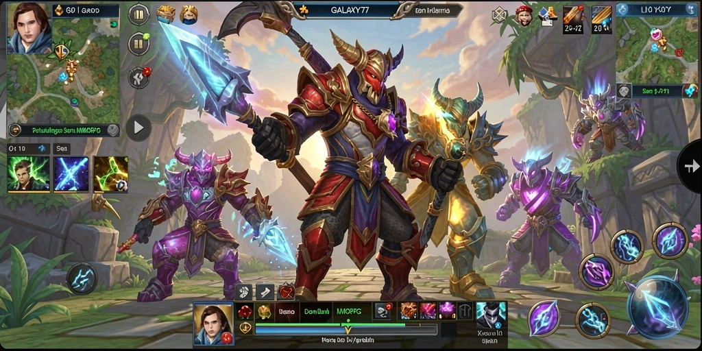 Screenshot menunjukkan aksi seru dalam <strong>GALAXY77</strong> di dunia MMORPG.