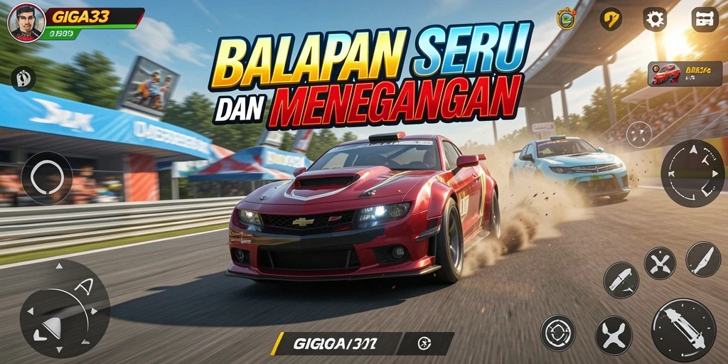 Gameplay seru balapan dalam GIGA33 yang penuh aksi.