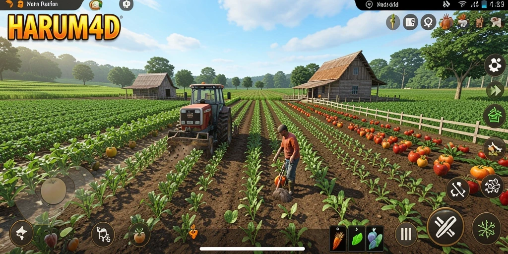 Screenshot gameplay HARUM4D yang menampilkan keseruan bertani.