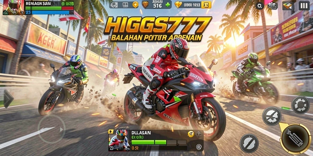Screenshot menunjukkan aksi balapan motor yang seru dan mendebarkan.