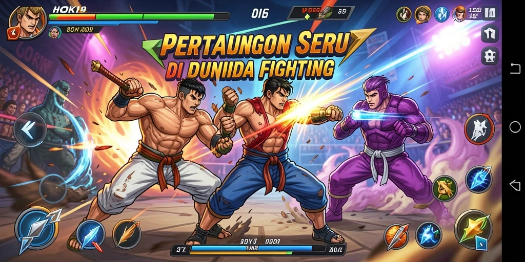 Screenshot HOKI9 menampilkan aksi pertarungan antara karakter yang beragam.
