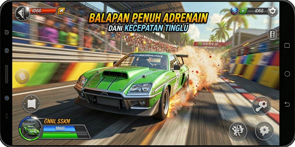 Gameplay seru dan menegangkan dari ID66 dengan mobil balap kece.