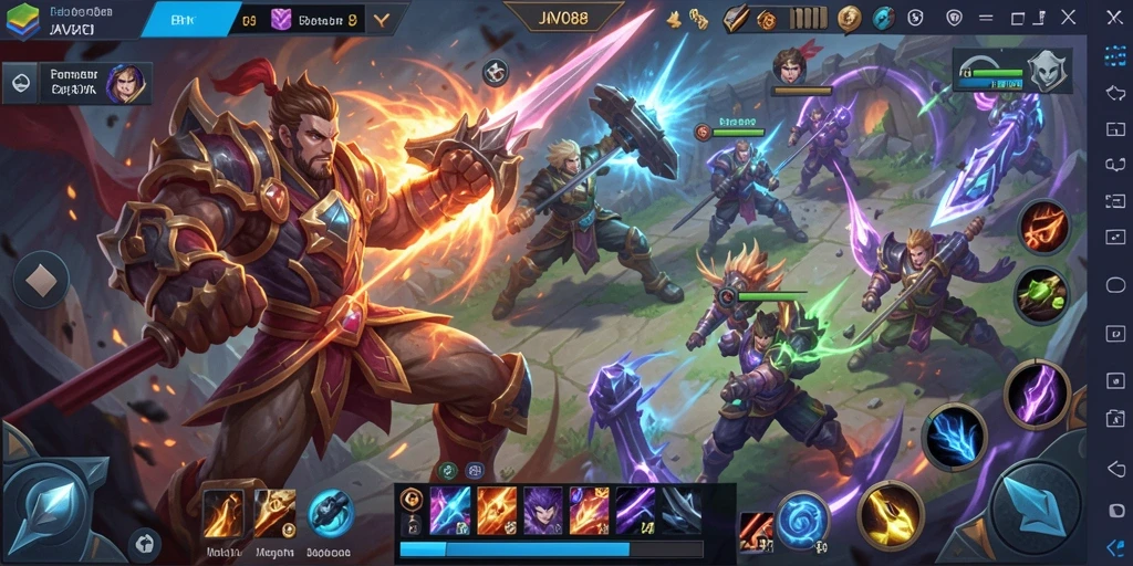 Screenshot utama menampilkan aksi seru dalam gameplay MOBA.