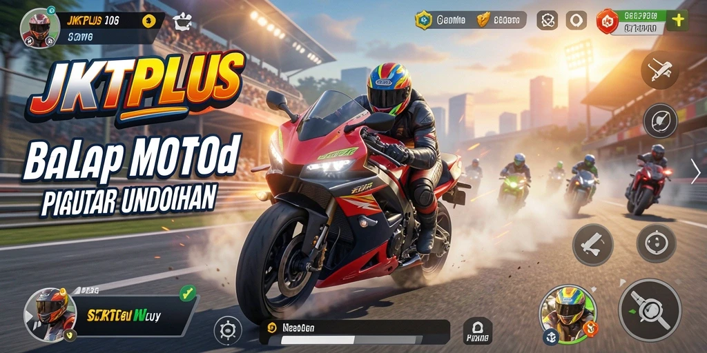 Screenshot gameplay menampilkan balapan motor yang mendebarkan di JKTPLUS.