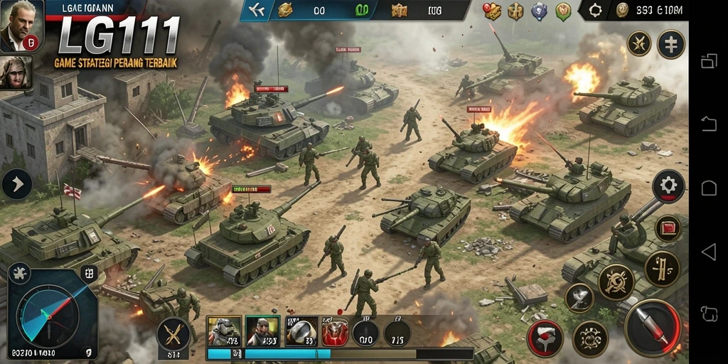 Screenshot gameplay menampilkan pertarungan strategi yang intens.