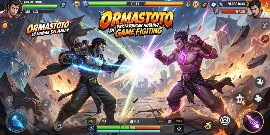 Screenshot gameplay ORMASTOTO menampilkan pertarungan mendebarkan antar karakter.