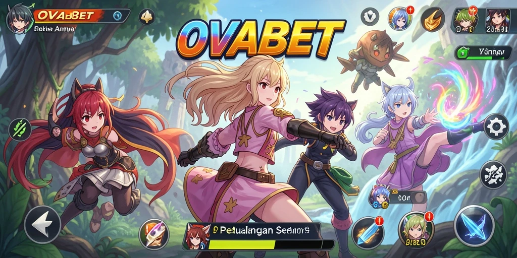 Screenshot gameplay OVABET menampilkan pertempuran karakter anime yang dinamis.