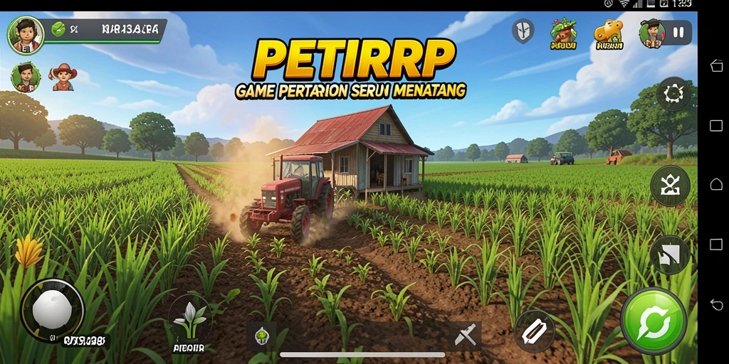 Tangkapan layar utama PETIRRP menampilkan gameplay seru bertani.