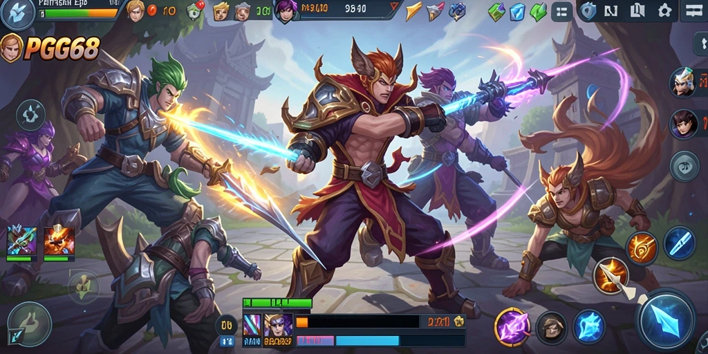 Screenshot gameplay PGG68: bertarung di arena dengan karakter unik.