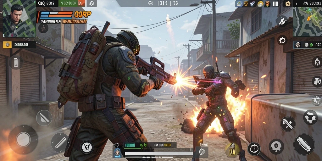 Tampilan menegangkan dari gameplay FPS QQRP yang mendebarkan.