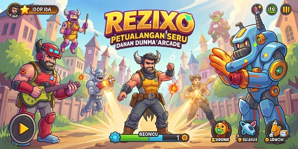 Screenshot gameplay seru REZIXO dengan berbagai karakter dan tantangan.