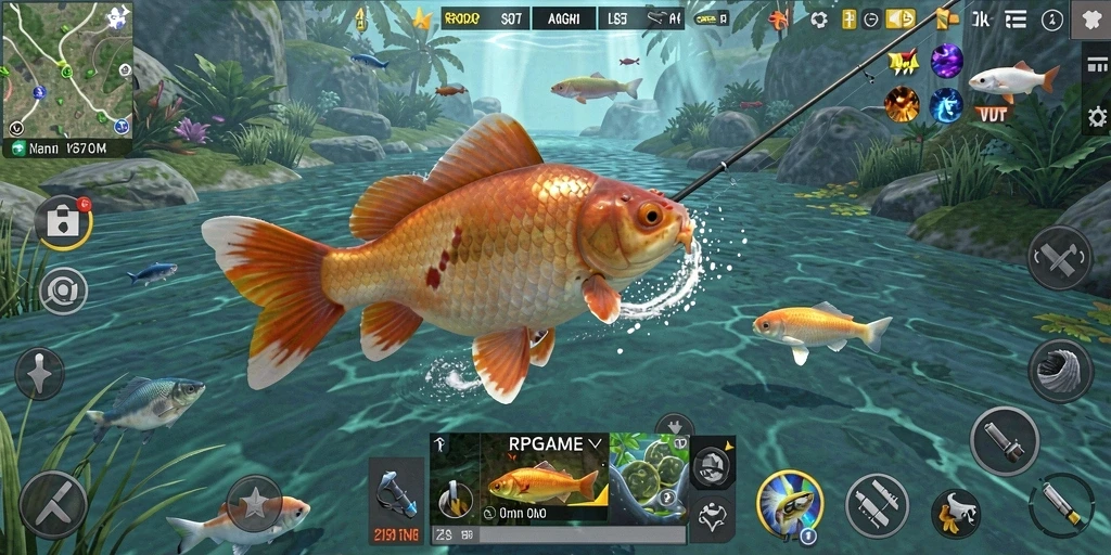 Tampilan gameplay RPGAME yang menakjubkan saat menangkap ikan.