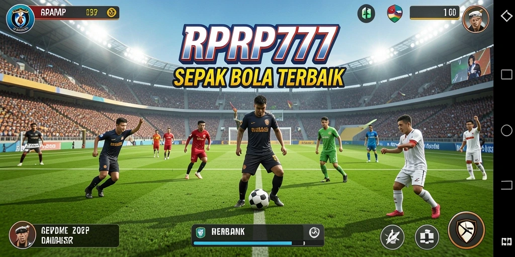 Tangkapan layar utama gameplay RPRP777 menampilkan aksi sepak bola seru.