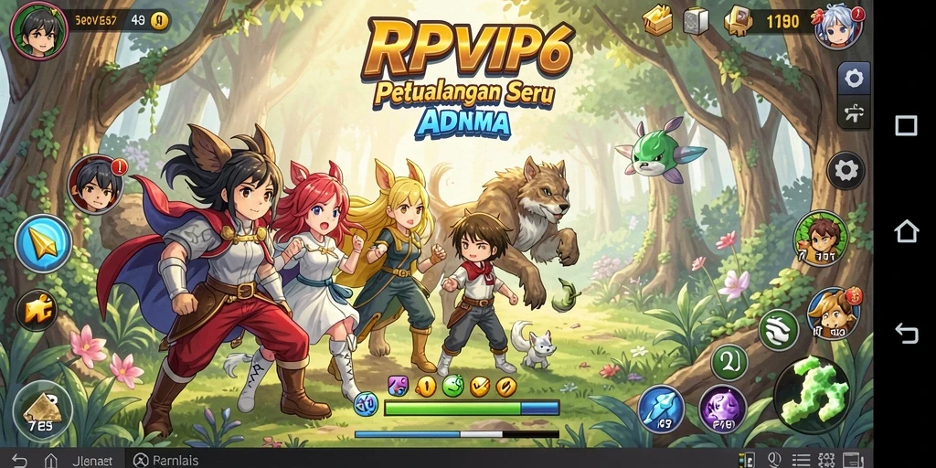 Screenshot utama RPVIP6 menunjukkan karakter anime beraksi dalam gameplay yang seru.