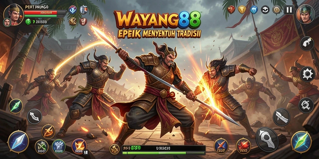 Tangkapan layar utama dari gameplay WAYANG88 yang menampilkan pertarungan yang intens.